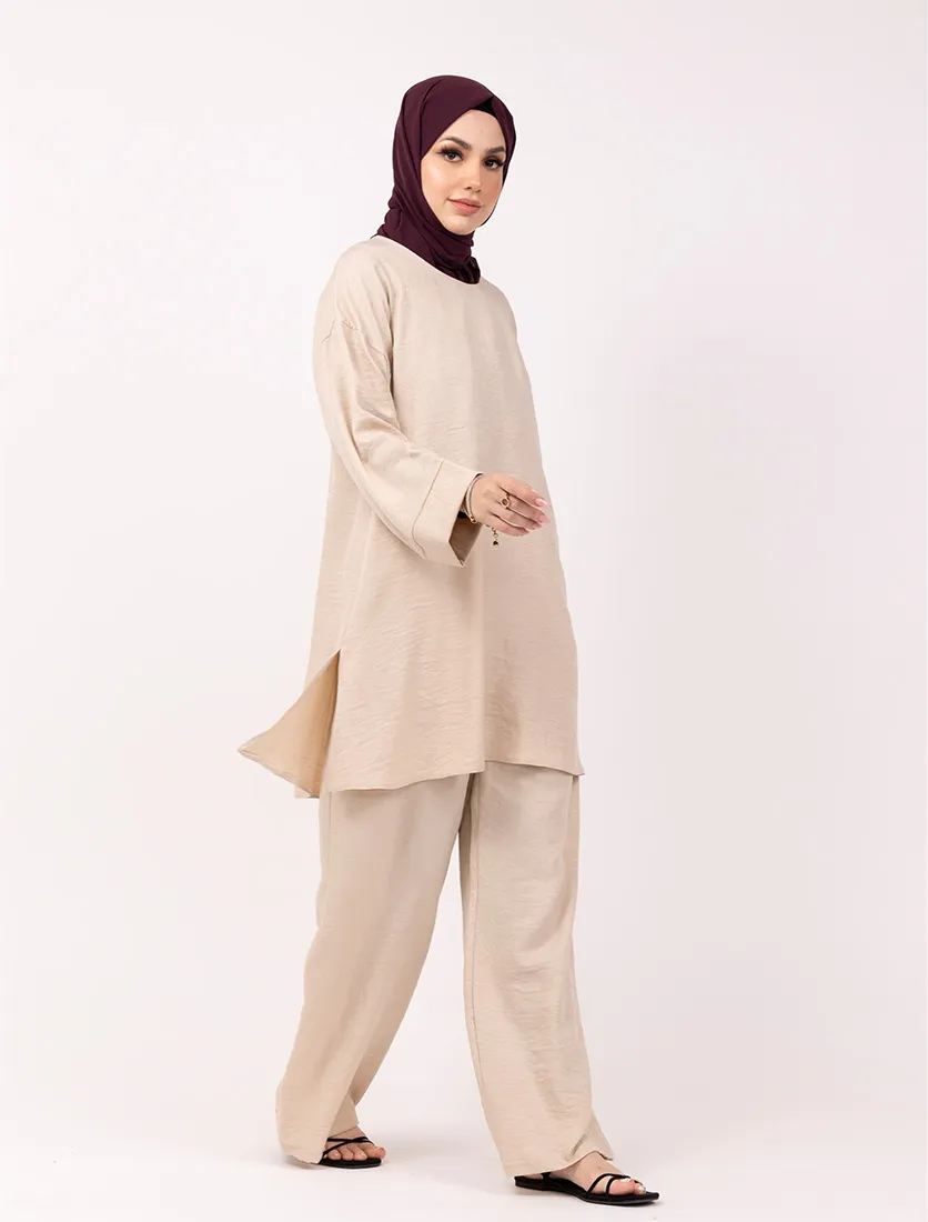 Beige Crêpey Co Ord Set